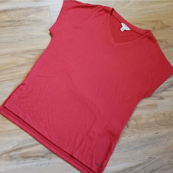 🔹️Orvis Burnt Clay Vneck Tunic Knit Short Sleeve Top XSmall - Picture 2 of 10